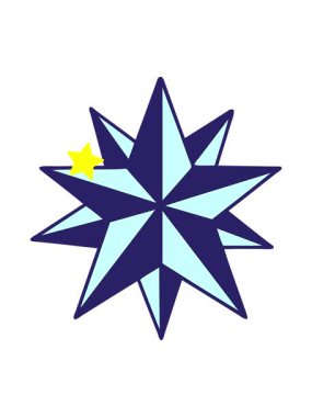 Parlayan yıldızlar çizgi film dövmesinin geleneksel yıldız stiliyle canlandırılmasını etkiler.