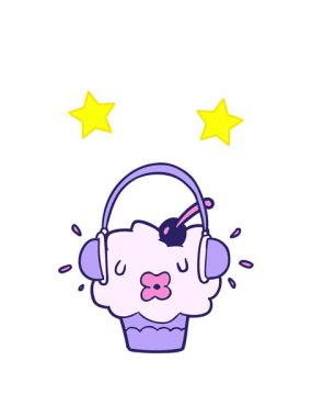 dönen yıldızların animasyonu komik çizgi film kekleri müzik dinliyor.