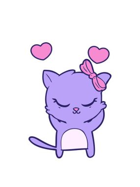 Yayı olan sevimli çizgi film kedisinin dönen kalp animasyonu.