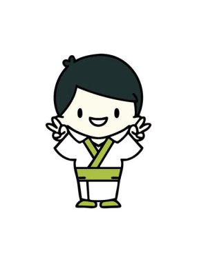 Japon adamın geleneksel kıyafetlerle kutlama yaptığı neon ışık efektleri.