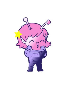 Parıldayan yıldızlar çizgi filmdeki kıkırdayan uzaylı kızın animasyonunu etkiler.