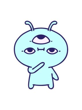 Düşünceli görünen küçük bir uzaylının çizgi filminin animasyonunu durdurup duraklat.