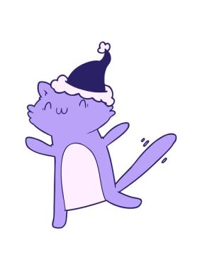 Dans eden bir kedinin Noel Baba şapkası taktığı çizilen el çiziminin animasyonunu salla ve durdur