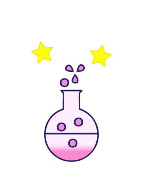 Bir kimya tüpünün gölgeli çizgi filminin dönen yıldızları canlandırması