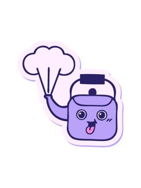 Tatlı çizgi film buharlı çaydanlık çıkartmasının titreşimli hareketi.