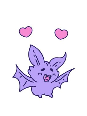 Süper şirin bir Cadılar Bayramı yarasasının dönen kalp animasyonu