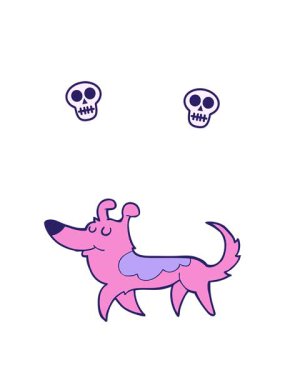 Garip çizgi film köpeğinin kafatası animasyonu