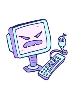 Titreyen hareket animasyonu el çizimi karikatür tarzı şeytani bilgisayar.