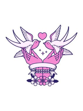 Parlak ışık efekti, geleneksel dövmenin animasyonu, bağlı eller ve yutkunma pankartıyla.