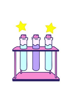 Bir bilim test tüpünün çizgi film karalamalarının dönen yıldızları.