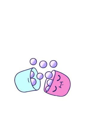 Gülümseyen bir hapın gradyan karikatürünü çiziyorum.