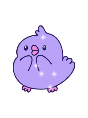 Sevimli yavru bir kuşun karikatürünün ışıltı etkisi. Şaşırmış görünüyor.