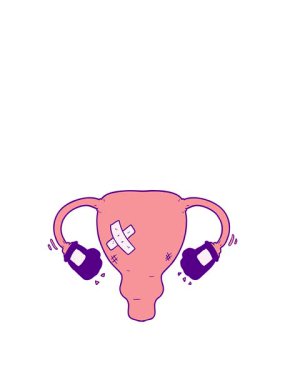 Çizgi film animasyonunu genişletirken parlak renkli boks eldivenleriyle rahmi dövmüş.