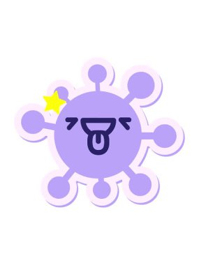 Parıldayan yıldızlar, mutlu soluyan virüs çıkartmasının animasyonunu etkiler.