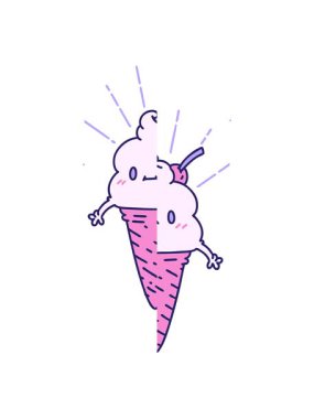 Geleneksel dövmeli dondurma karakterinin canlandırmasının bölünen hareket animasyonu