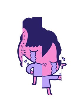 Karikatür ağlayan kızı suçlayan bölünmüş hareket animasyonu.