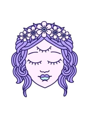 Dövmenin hareketli animasyonunu üçüncü gözlü geleneksel kadın yüzü tarzında yap.