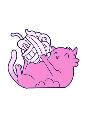 Çizgi film kedisinin ip yumağıyla oynadığı hareketli animasyon