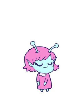 Gülümseyen uzaylı kızın animasyonunu genişletiyorum.