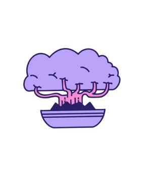 Japon bonsai ağacının sığ çömlek dizaynında yükselip yüzen animasyonu