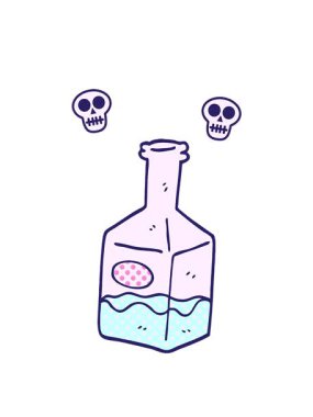 Kafatası animasyonu şişede karalama içeceği.