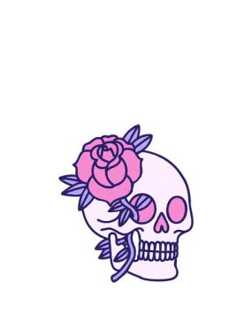 Bir kafatası ve gülün ikonik dövme çiziminin yükseliş ve yüzme animasyonu