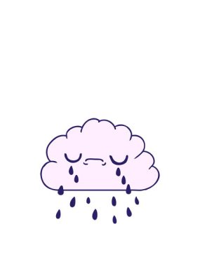 Zıplama hareketi, tatlı ağlayan bulut karikatürü çizimi.