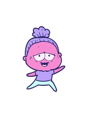 Çizgi film kahramanı mutlu yaşlı bir kadının hareketli animasyonu.