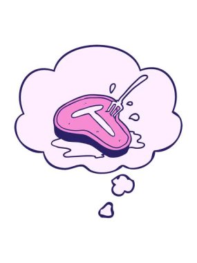 Düşünce baloncuklu karikatür bifteğinin hareketli animasyonu