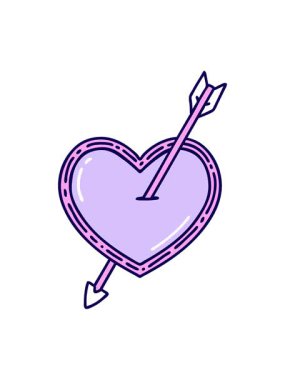 Bir ok ve kalbin ikonik dövme şeklindeki karalamalarının neon ışık efektleri