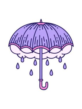 Bir şemsiye ve fırtına bulutunun ikonik dövme biçimindeki görüntüsünün canlandırma efektini göster