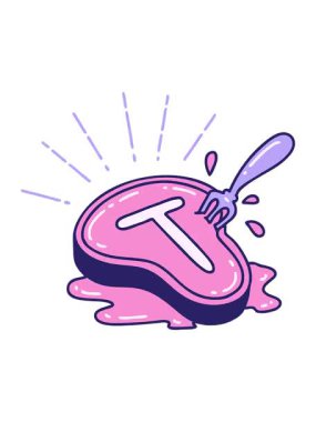 Geleneksel bir dövme stili biftek ve çatal çiziminin canlandırma efekti