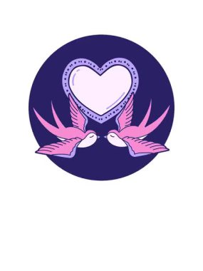 Çizgi film tarzının yükseliş ve yüzme animasyonu Kırlangıçların ve bir kalbin görüntüsü