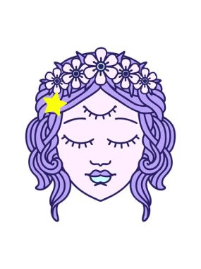 Parlayan yıldızlar dövmenin animasyonunu üçüncü gözlü geleneksel kadın yüzüyle etkiler.