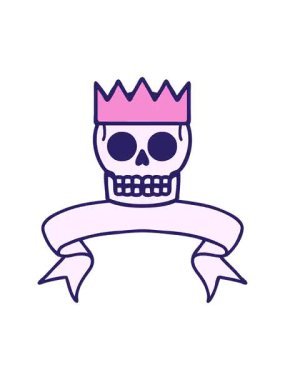 Geleneksel dövmenin titreyen hareketli animasyonu. Kafatası ve taç pankartıyla.