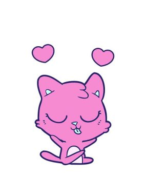 Bir kedi çizgi film çiziminin dönen kalp animasyonu