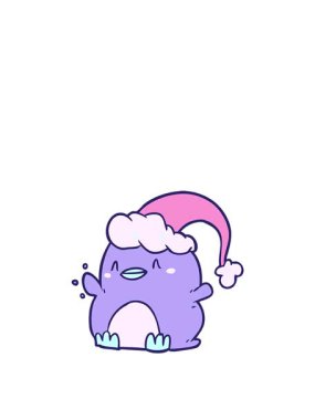 Çizgi film pengueninin yükseliş ve yüzme animasyonu Noel şapkası tasarımıyla