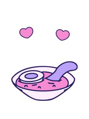 Geleneksel kase tasarımında ramen çorbasının dönen kalp animasyonu