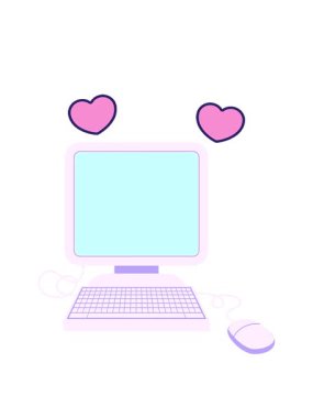 Fare ve klavyeli bilgisayarın dönen kalp animasyonu