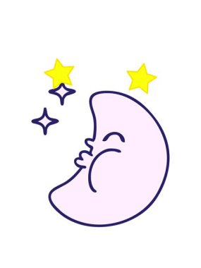 dönen yıldızlar yıldızlı bir ayın çizgi filmini canlandırıyor.