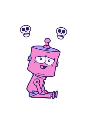 Bir çizgi film android karakterinin kafatası animasyonu