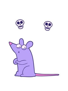 Çizgi film karakteri şüpheli farenin kafatası animasyonu