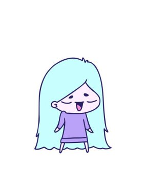 El yazısıyla çizilmiş sevimli kawaii uzun saçlı kız çizgi filminin yanıp sönen radyal çizgileri.