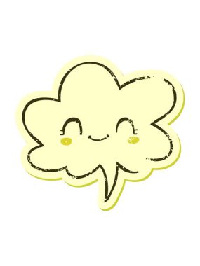 Konuşma baloncuğu ile sevimli çizgi film suratının renk değişimi sıkıntılı eski çıkartma