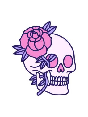 Bir kafatası ve gülün ikonik dövme çiziminin canlandırma efekti