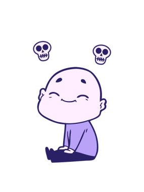 Mutlu çizgi filmdeki kel adamın kafatası animasyonu.