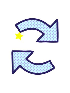 Parlayan yıldızlar, geri dönüşümlü okların çizgi roman tarzı animasyonunu etkiler.