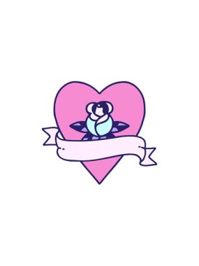 Geleneksel bir kalp gülü ve bayrak şeklinde dövmenin satış animasyonu