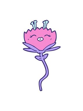 Mutlu karikatür çiçek tasarımının parlak ışık efekti