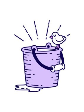 Geleneksel dövme stili kuşun neon ışığı animasyonu bir kova suya tünemiş.